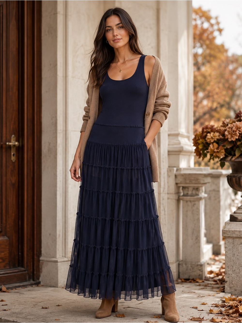 KASPER BLUE TIERED MAXI BUSINESS CASUAL DRESS SZ 6